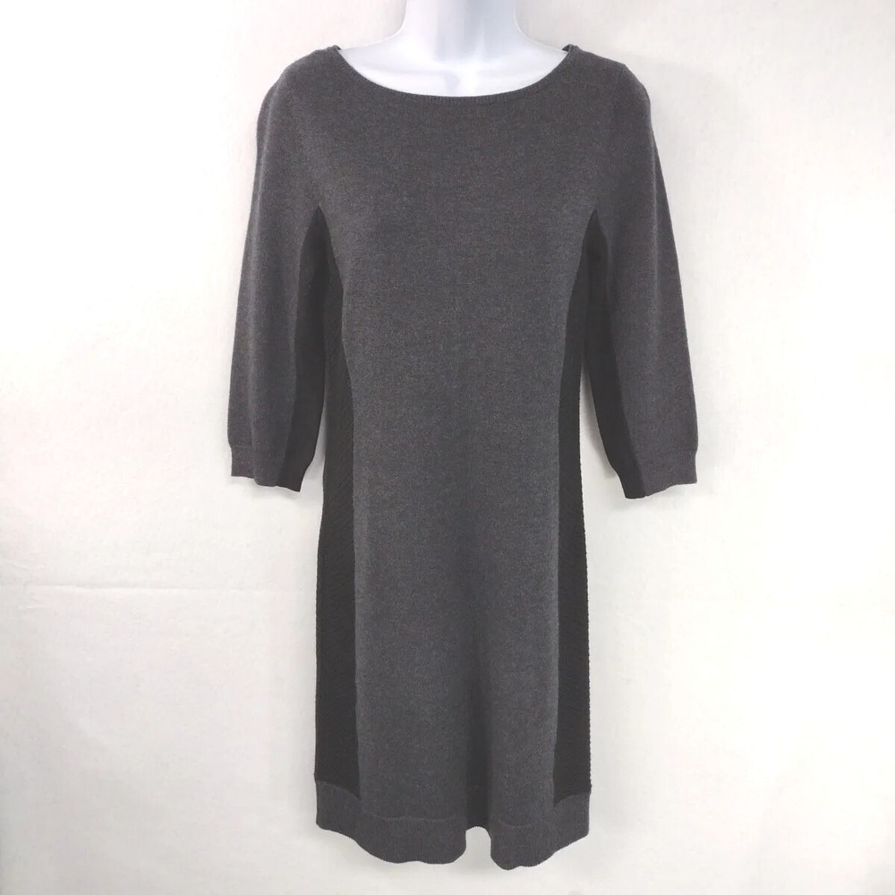 Ann Taylor Color Block Rib Knit Sweater Dress Women's S Knee Length Gray Black